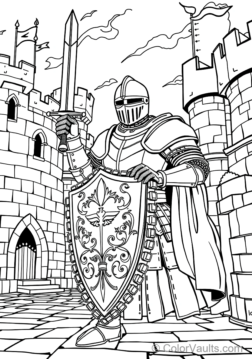 Royal Knight Guarding the Stone Castle Gatehouse