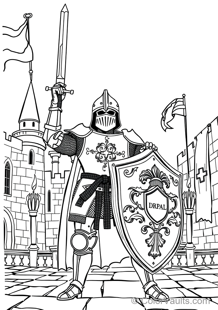 Knight in Shining Armor Holding Glowing Magic Shield
