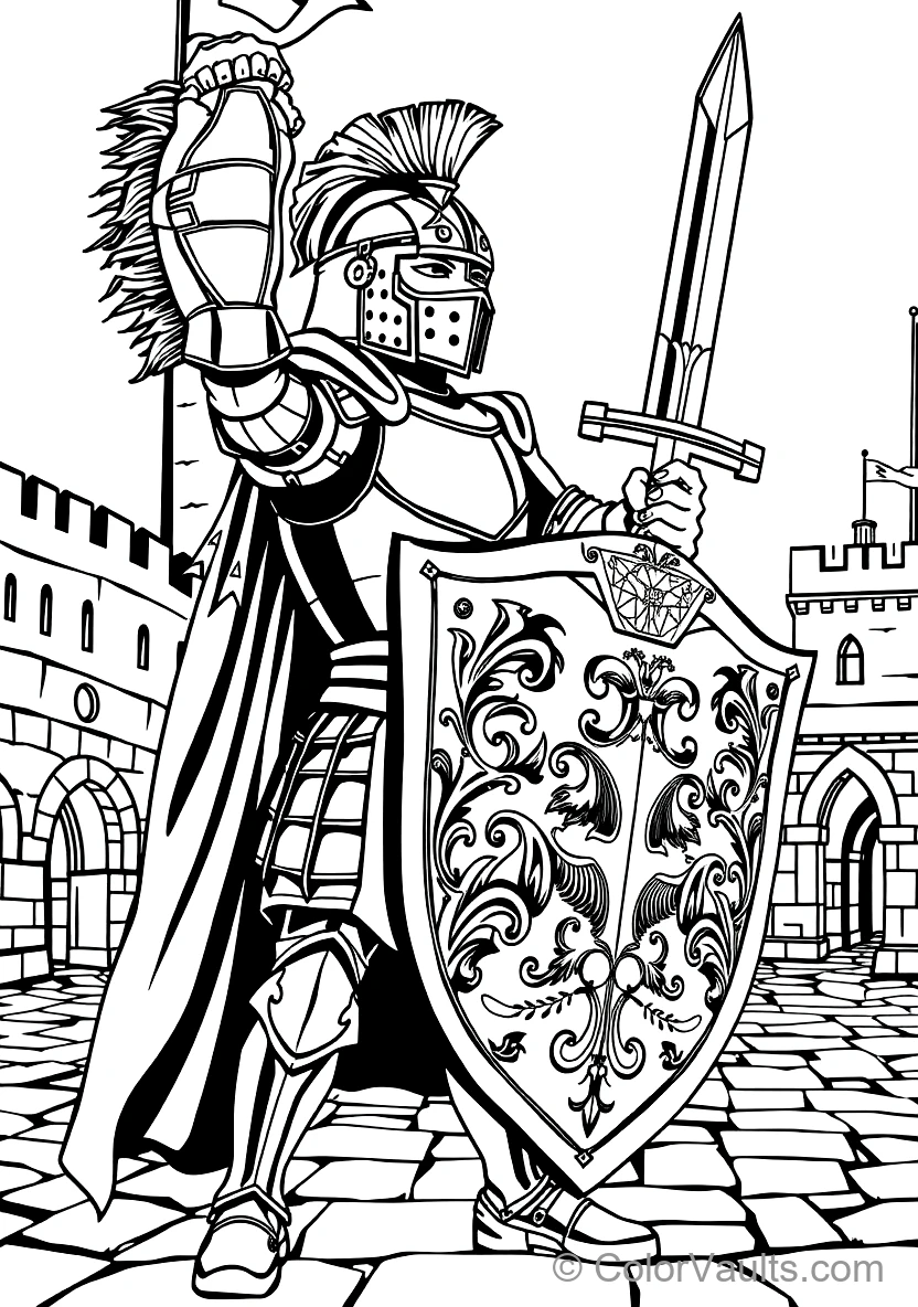 Knight in Shining Armor Holding Glowing Magic Shield (2)