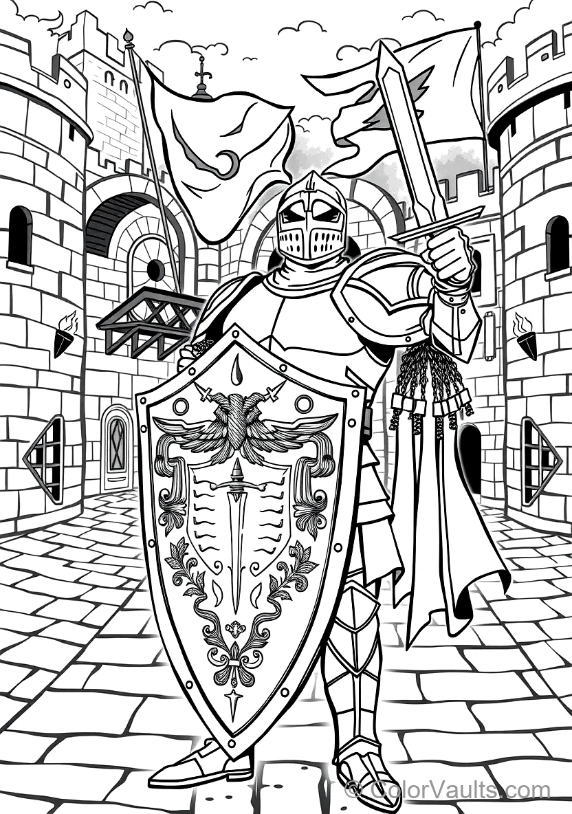 Medieval Castle Great Hall avec Royal Banners et Shields (3)