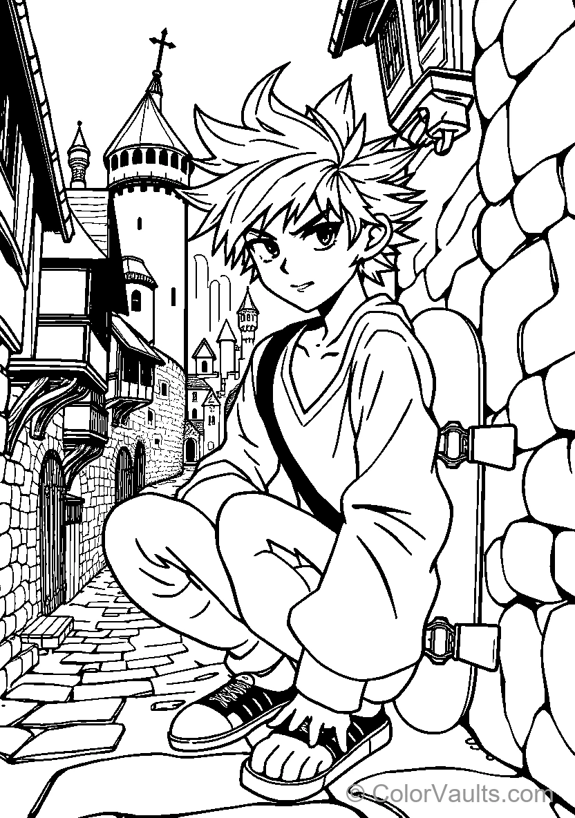 Anime Character In Medieval Town