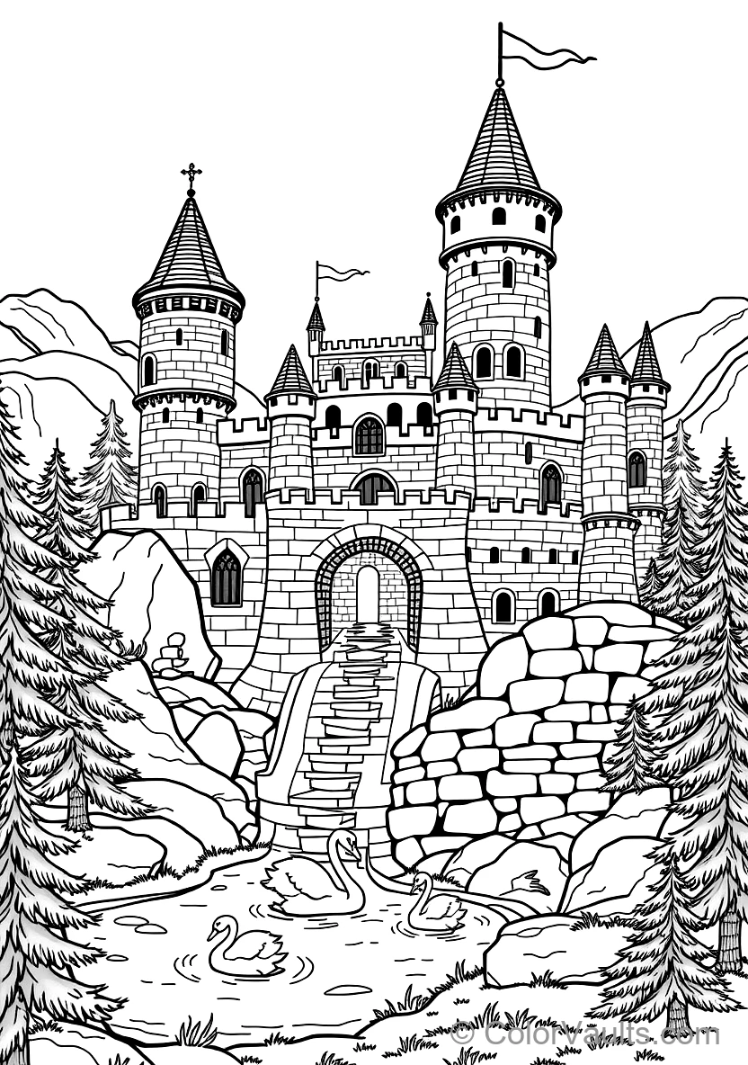 Medieval Castle Great Hall avec Royal Banners et Shields (5)