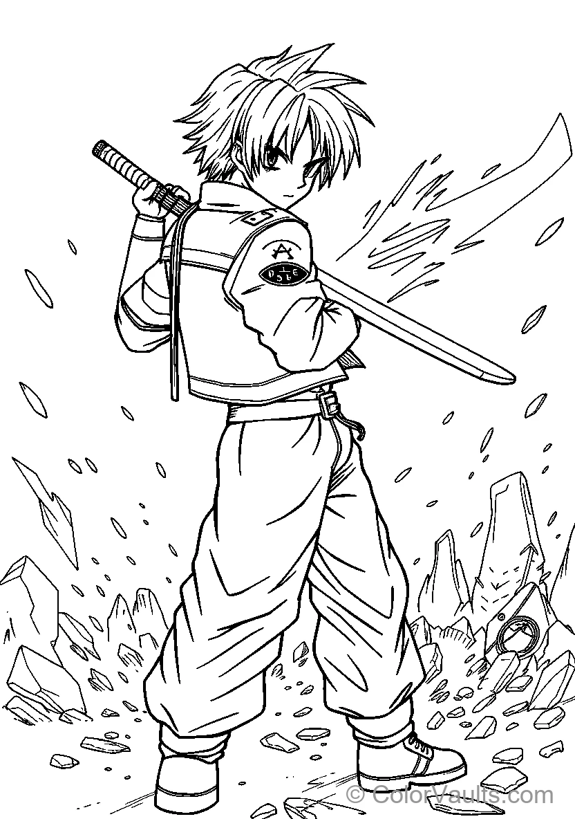 Spiky Haired Warrior Wielding A Sword (Scene 2)