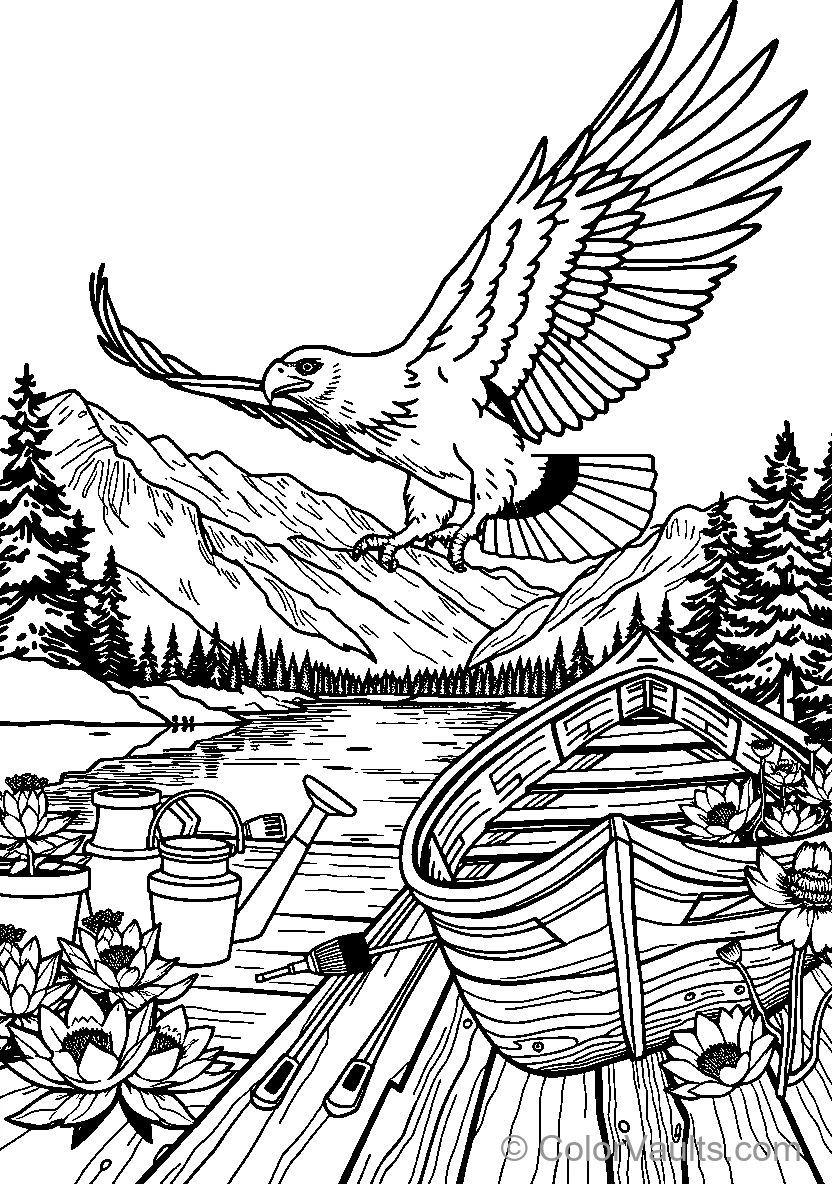 Bird In Flight Above Serene Landscape