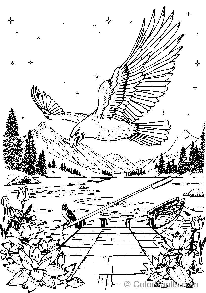 Bird In Flight Above Serene Landscape (Scene 3)