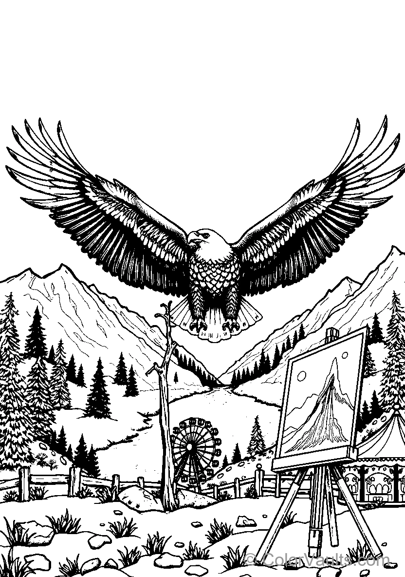 Eagle Soaring Over A Mountainous Landscape