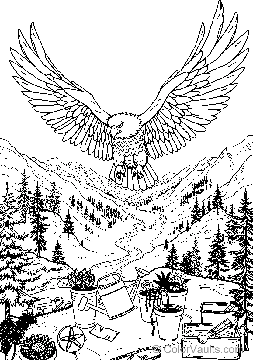 Eagle In Flight Over A Mountain Landscape