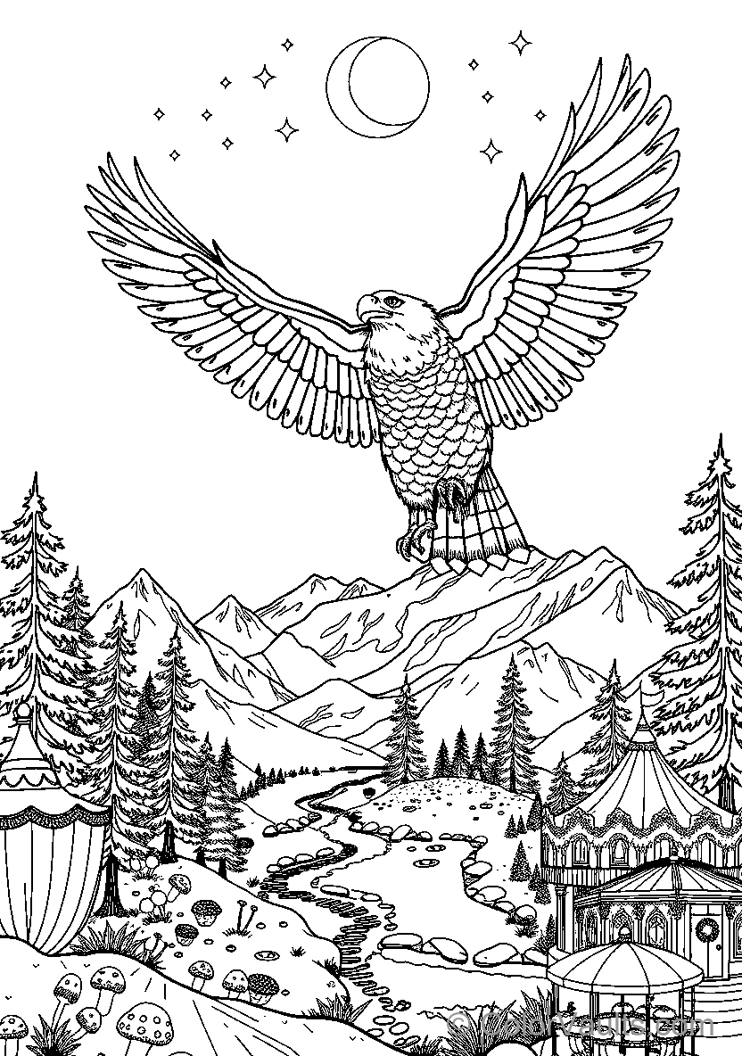 Eagle In Flight Over A Mountain Landscape (Scene 3)