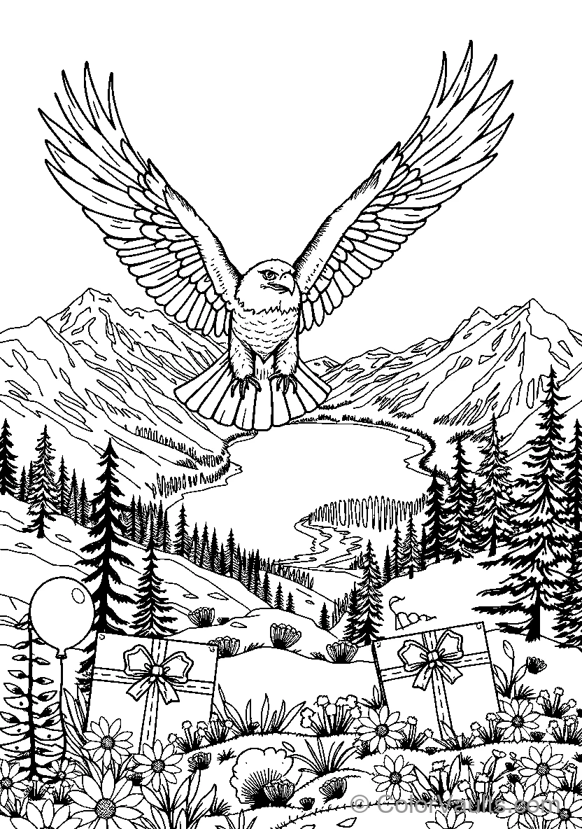 Eagle In Flight Over A Mountain Landscape (Scene 5)
