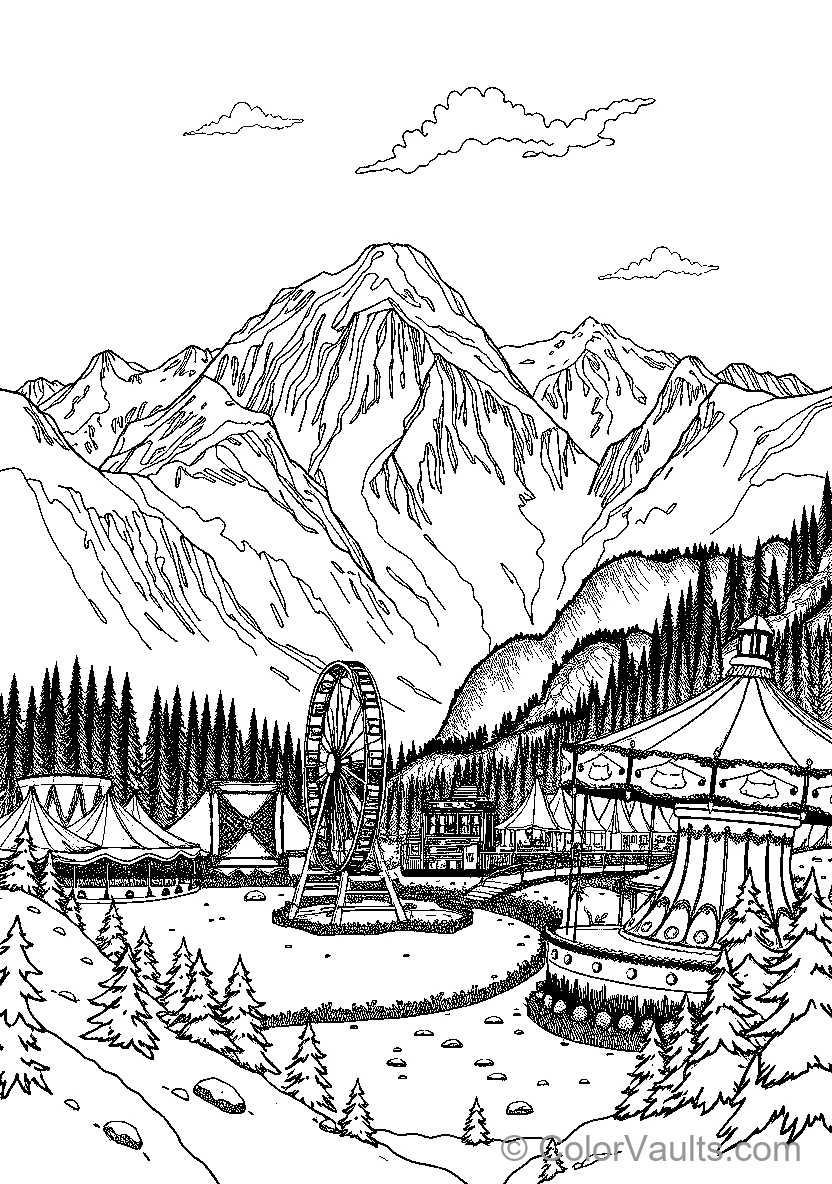 Mountain Landscape With Ferris Wheel