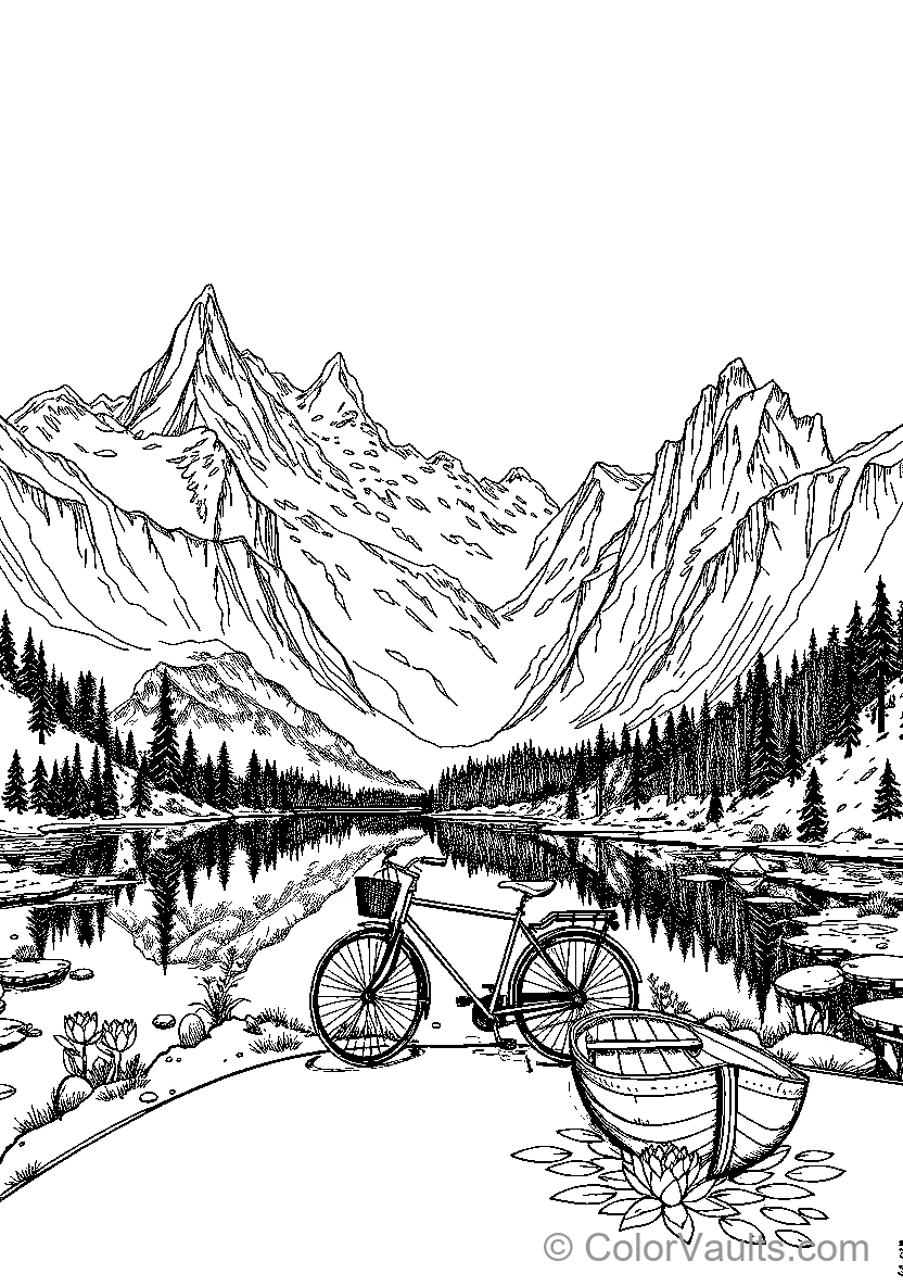 Mountain Landscape With Bike And Boat