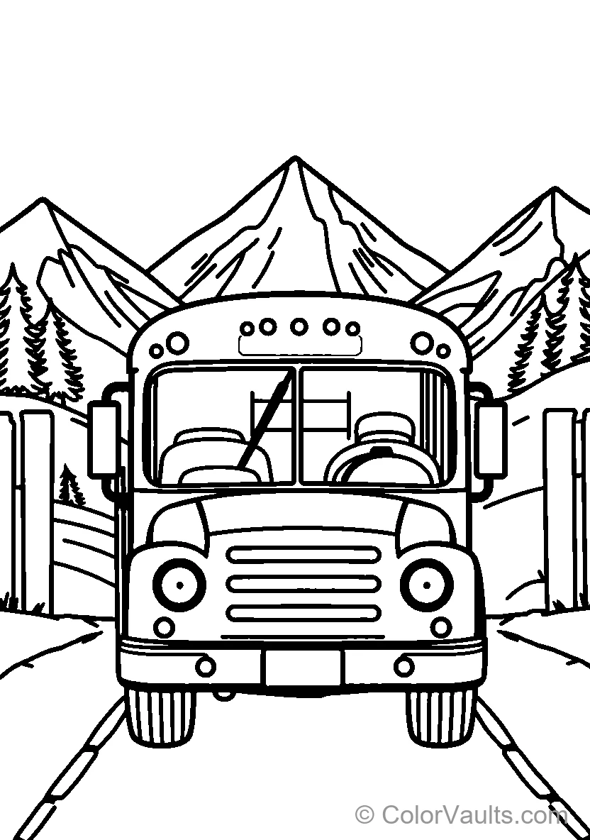 School Bus In Mountain Landscape