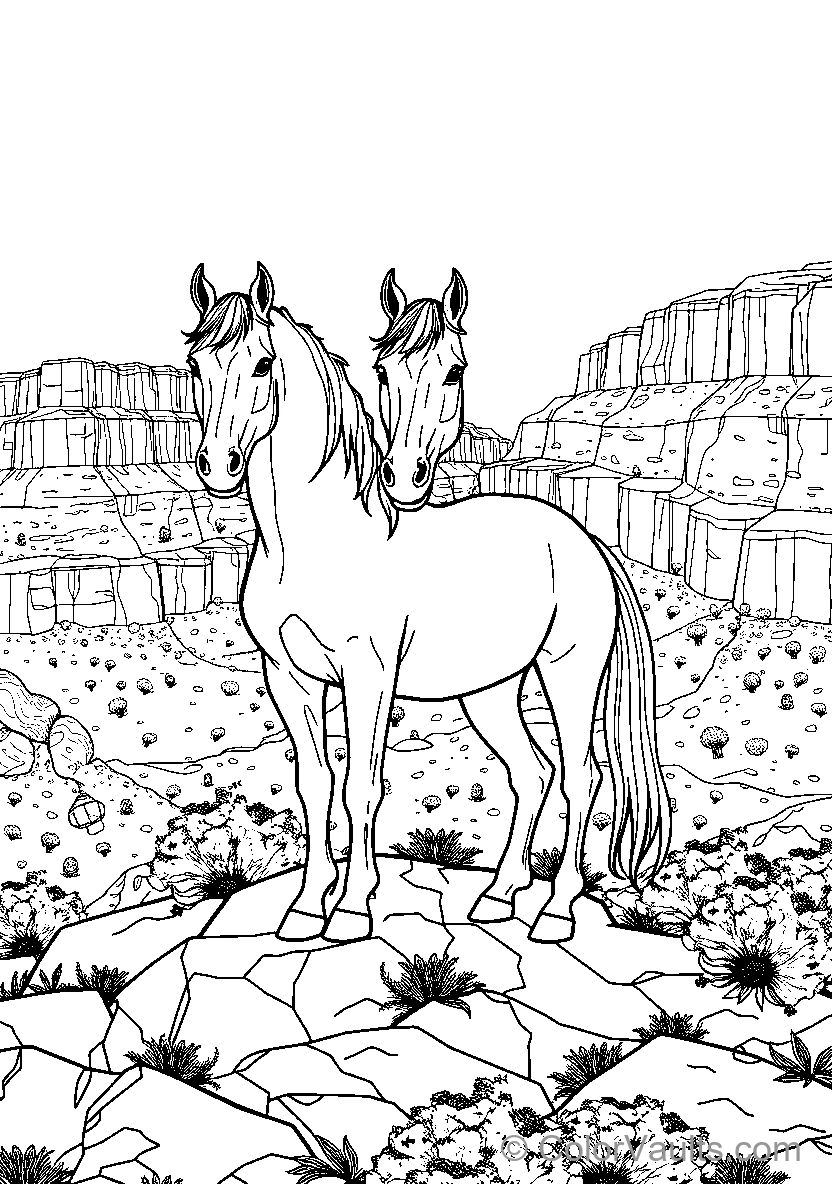 Two Horses In Desert Landscape