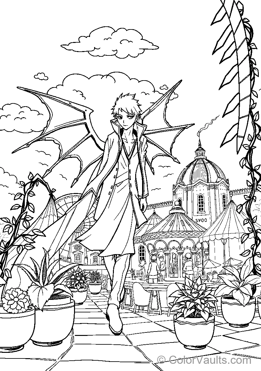 Winged Character Strolling Through een Urban Landscape