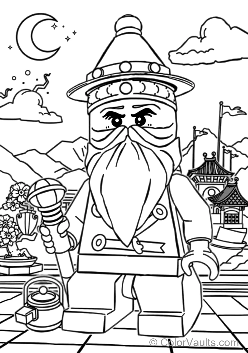 Master Wu Meditating in White Beard and Conical Hat (Scene 5)