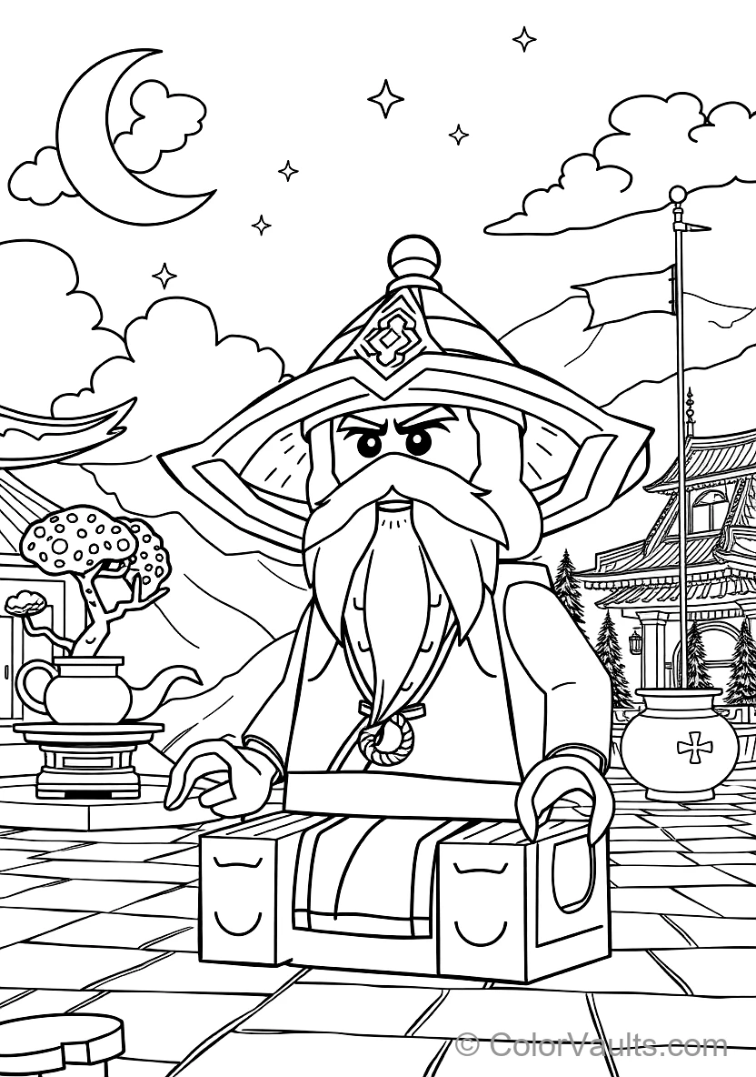 Master Wu Meditating in White Beard and Conical Hat (Scene 15)