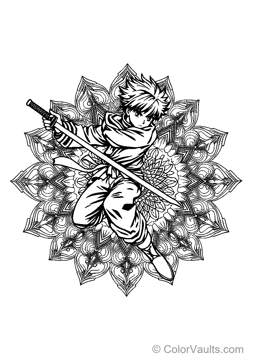 Spiky Haired Warrior In Mandala Pattern