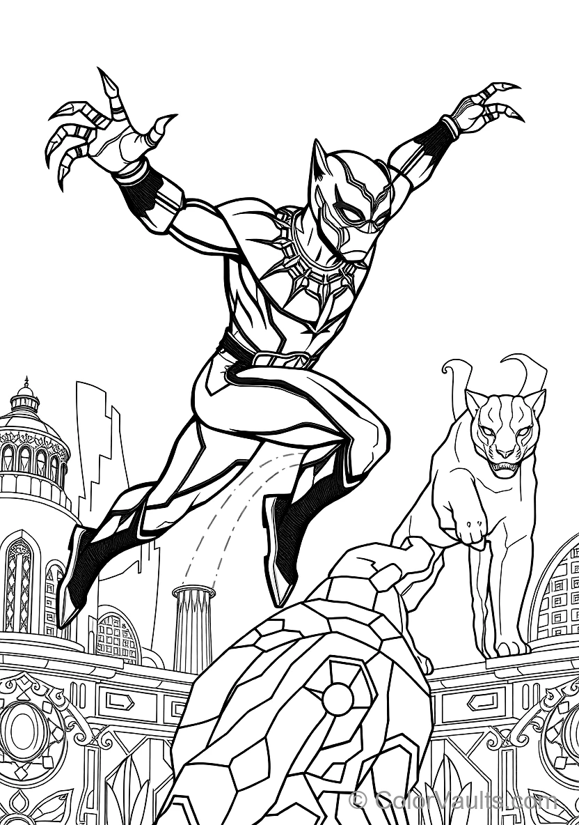 Black Panther in Sleek Vibranium Suit with Extended (Scene 3)