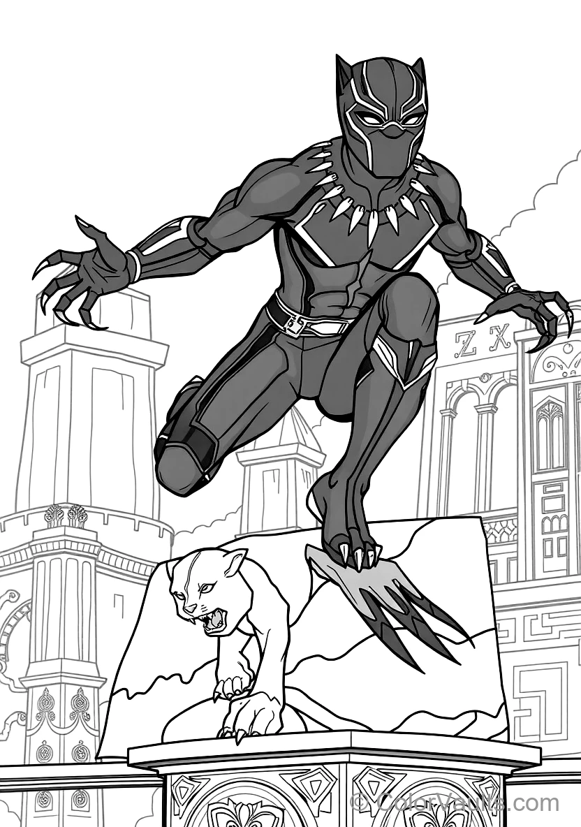Black Panther in Sleek Vibranium Suit with Extended (Scene 7)