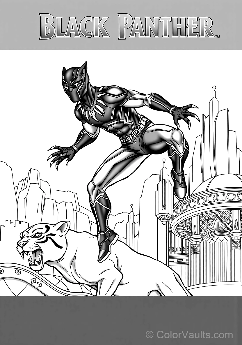 Black Panther in Sleek Vibranium Suit with Extended (Scene 9)