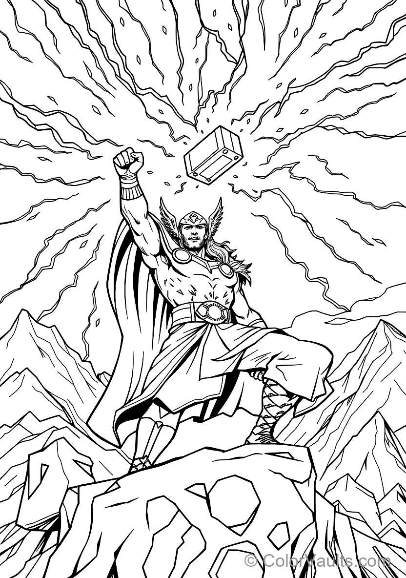 Thor Holding the Mighty Hammer Mjolnir High Summoning (Scene 15)