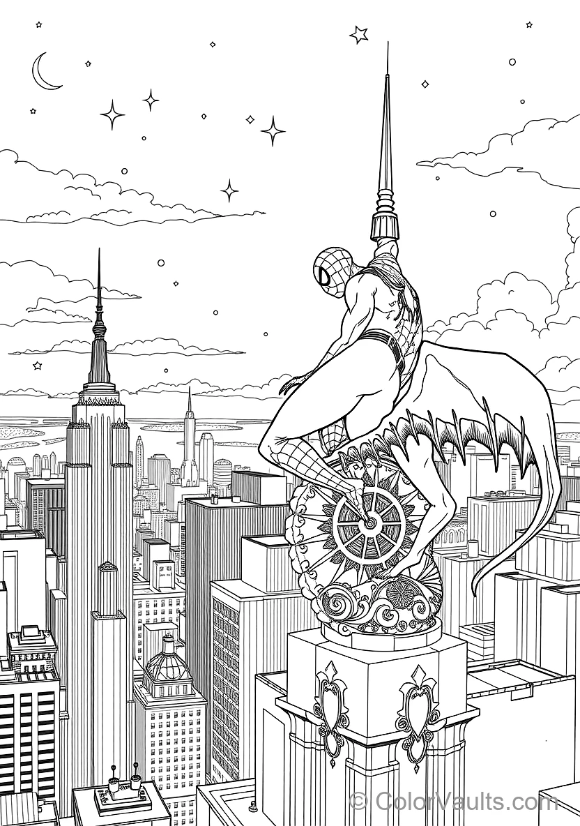 Spider-man Perched on a Gargoyle Atop the Chrysler