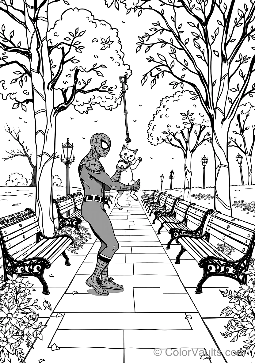 Spider-man Helping a Friendly Cat Down from a Tree (Scene 3)