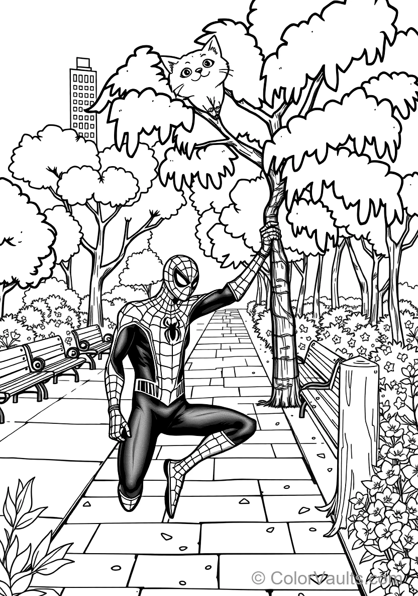 Spider-man Helping a Friendly Cat Down from a Tree (Scene 5)