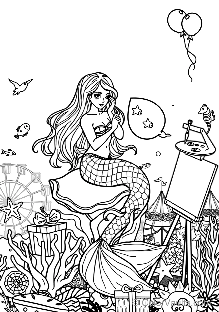 Graceful Zeemeermin met Long Flowing Hair Sitting (Scène 3)
