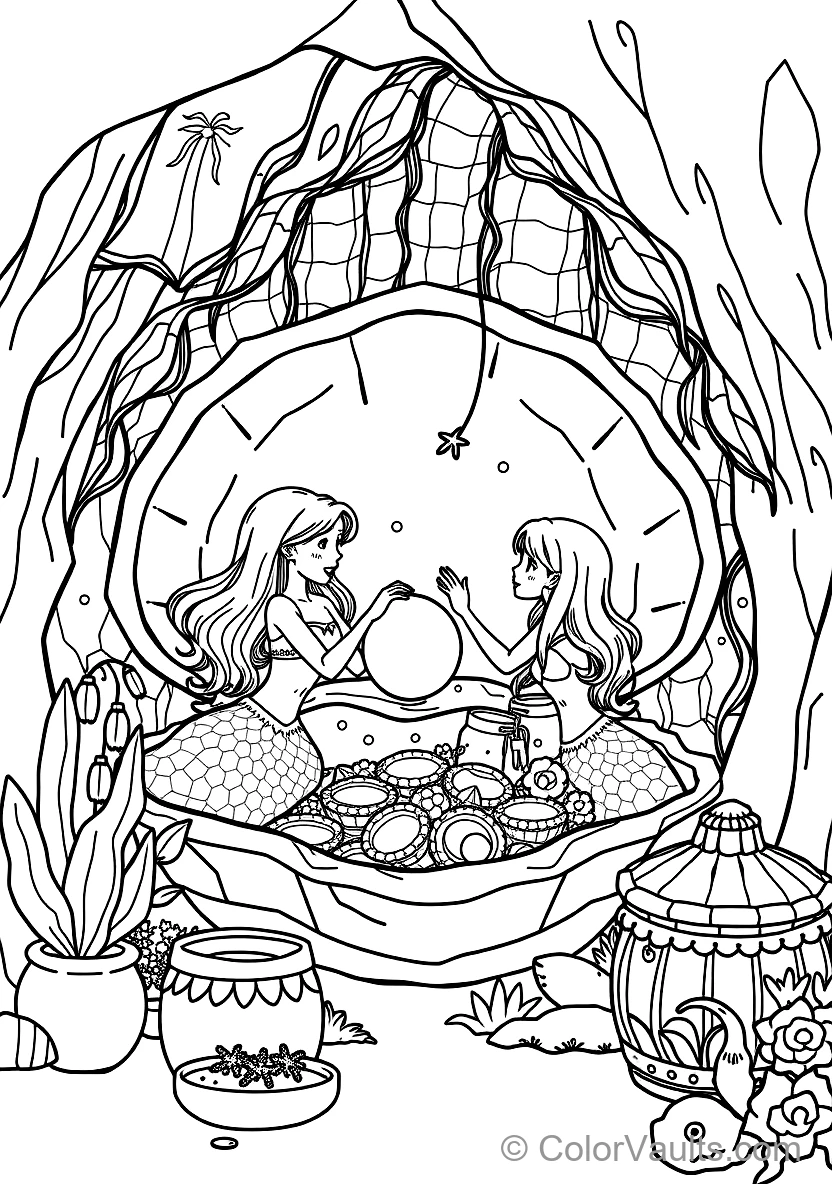 Two Zeemeermin Sisters Spelend met een Stralende Pearl (Scène 3)
