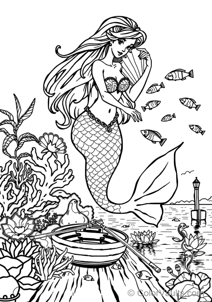Graceful Mermaid with Long Flowing Hair Sitting (Scene 7)