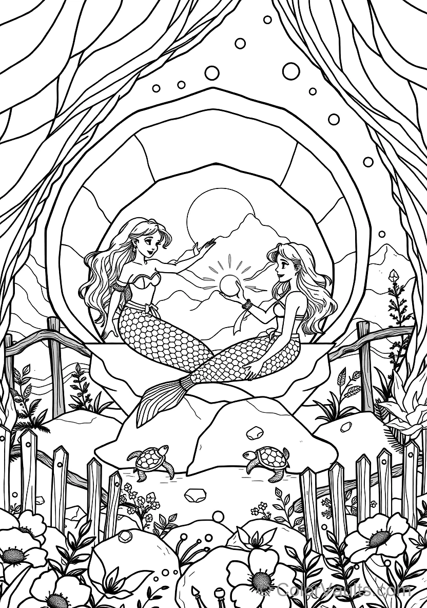 Two Mermaid Sisters Playing with a Glowing Pearl (Scene 13)