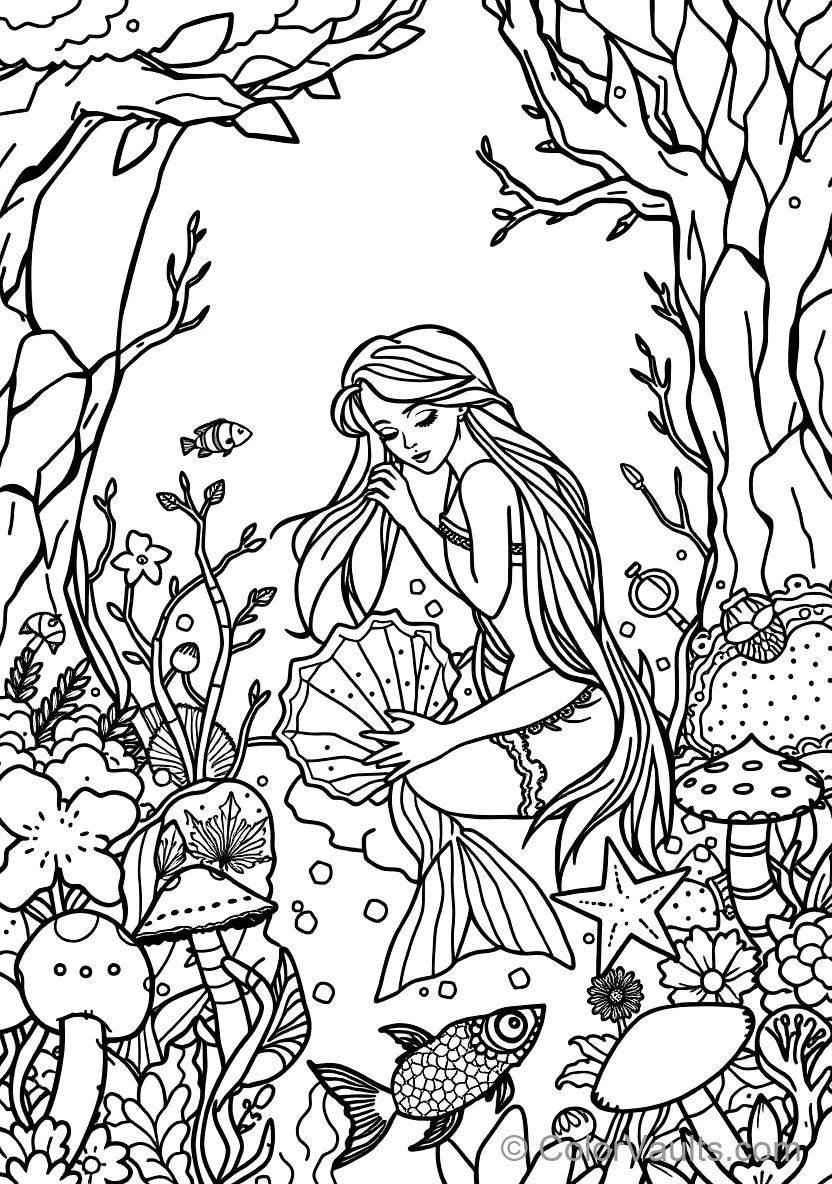Graceful Zeemeermin met Long Flowing Hair Sitting (Scène 13)