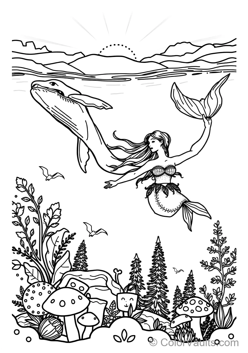 Zeemeermin Zwemmend Alongside een Vriendelijke Humpback Whale (Scène 3)