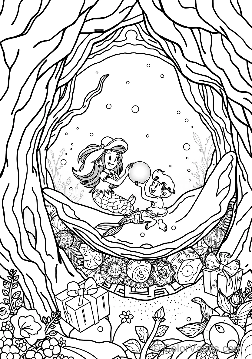 Two Mermaid Sisters Playing with a Glowing Pearl (Scene 15)