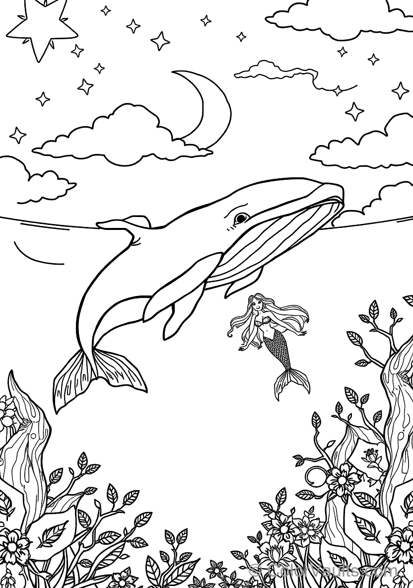 Mermaid Swimming Alongside a Friendly Humpback Whale (Scene 5)