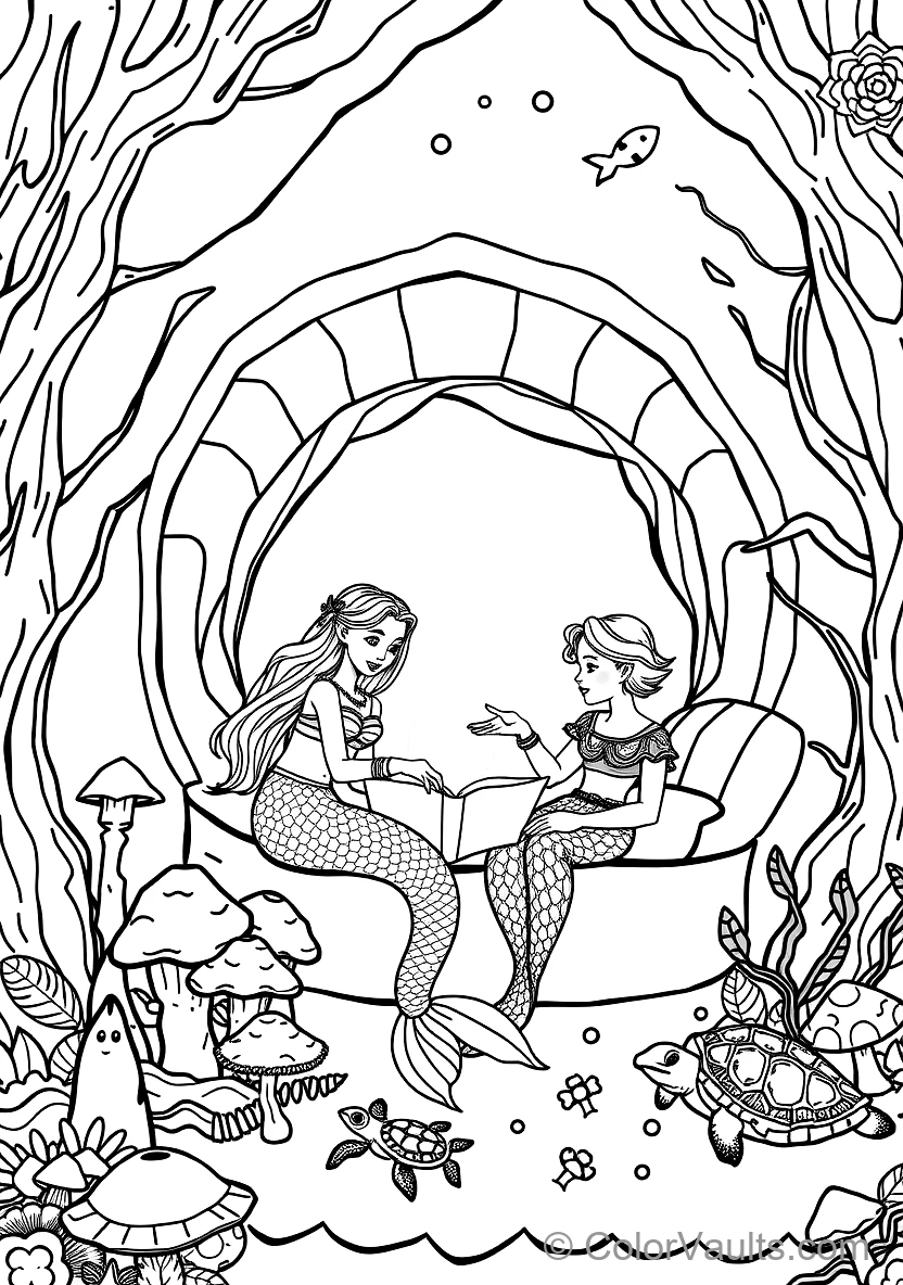 Two Mermaid Sisters Playing with a Glowing Pearl (Scene 19)