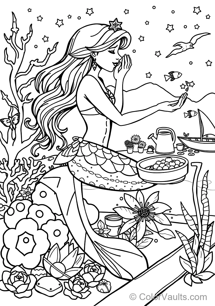 Graceful Zeemeermin met Long Flowing Hair Sitting (Scène 23)