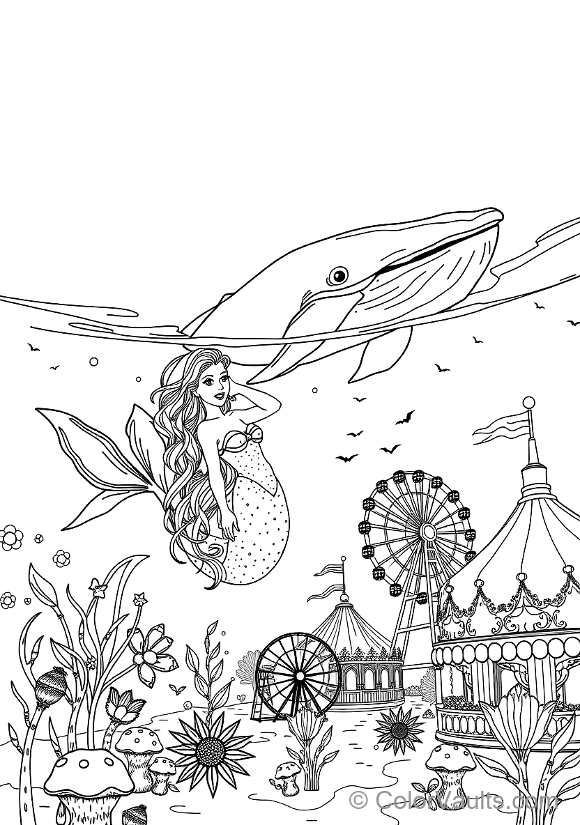 Mermaid Swimming Alongside a Friendly Humpback Whale (Scene 20)