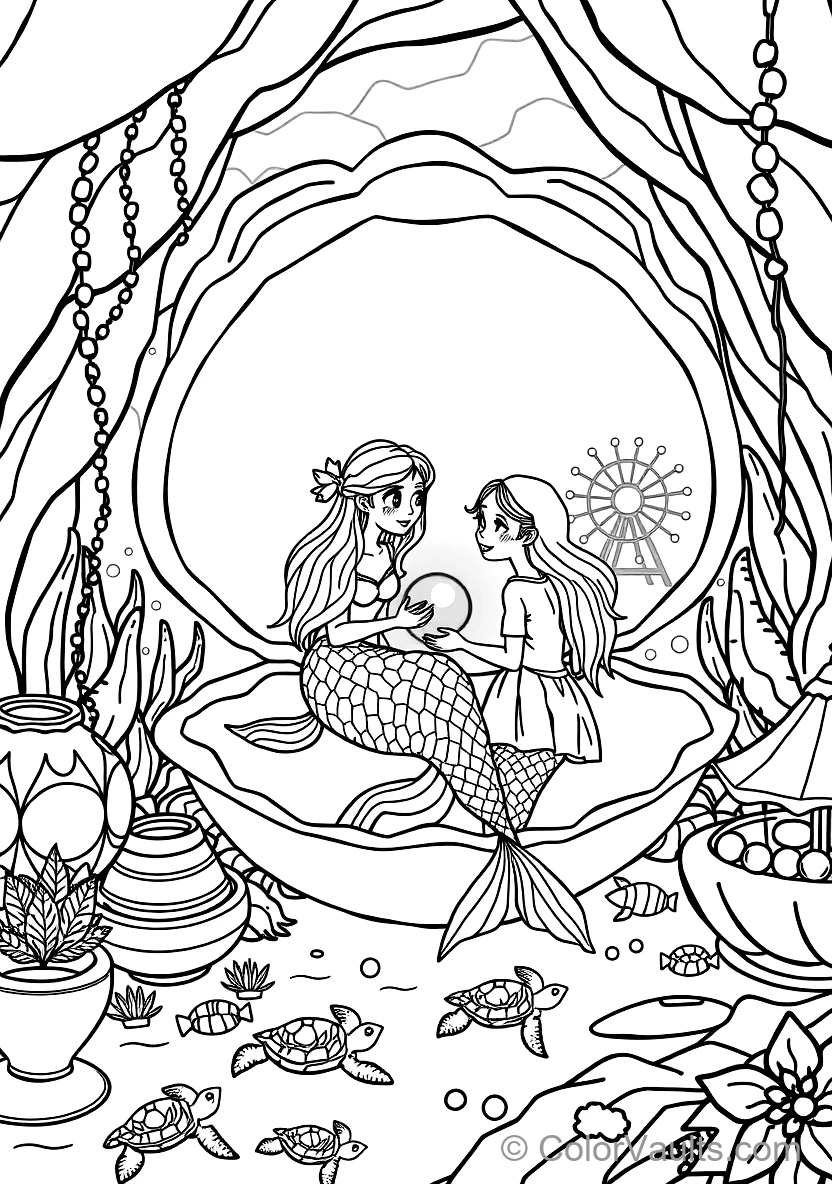 Two Mermaid Sisters Playing with a Glowing Pearl (Scene 29)