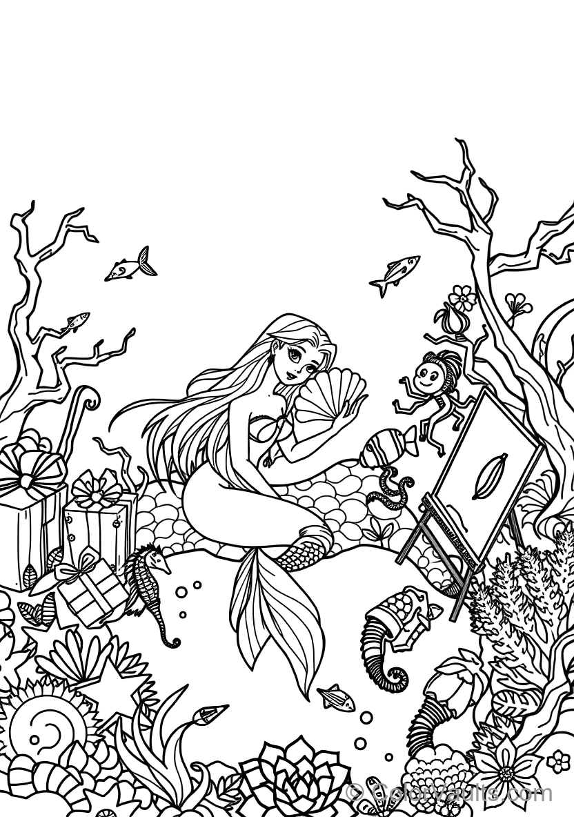 Graceful Zeemeermin met Long Flowing Hair Sitting (Scène 31)