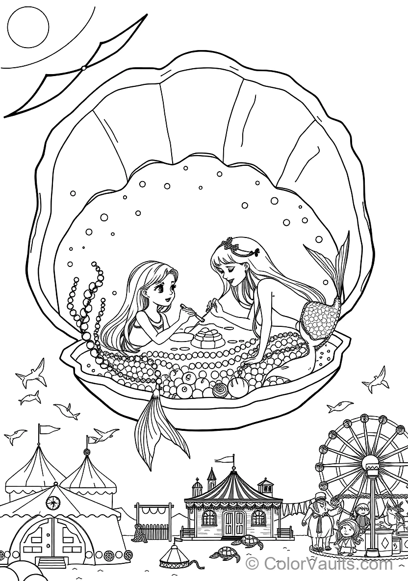Two Mermaid Sisters Playing with a Glowing Pearl (Scene 33)