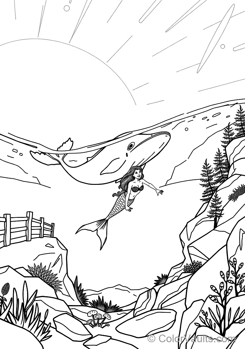 Mermaid Swimming Alongside a Friendly Humpback Whale (Scene 25)
