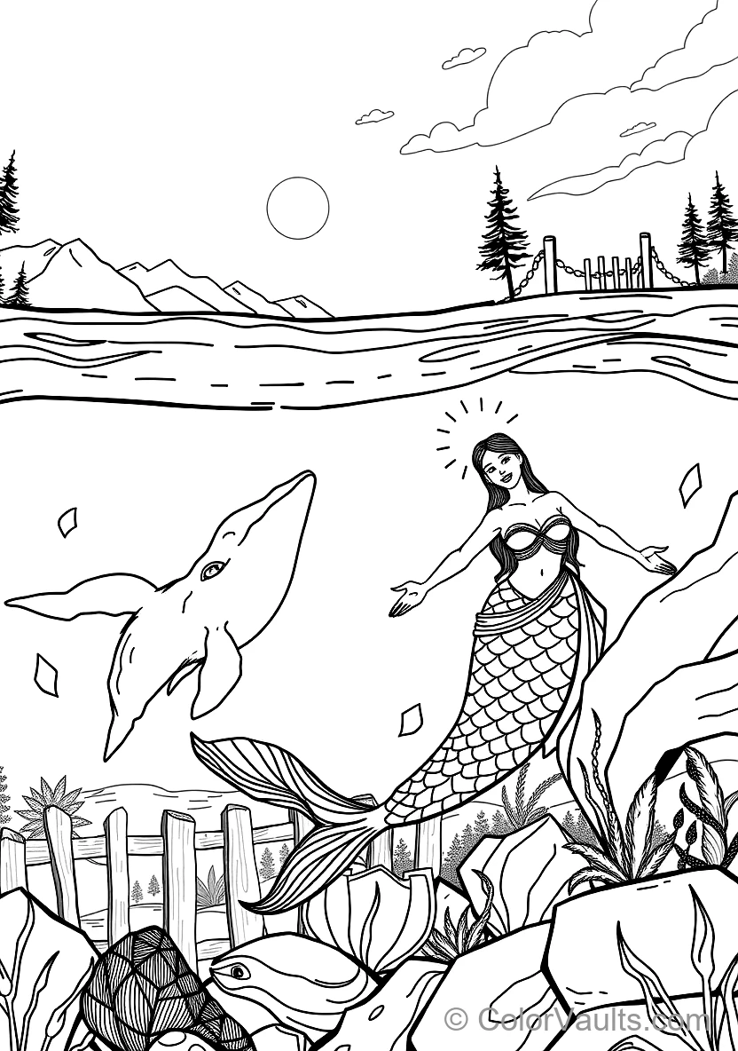 Mermaid Swimming Alongside a Friendly Humpback Whale (Scene 33)