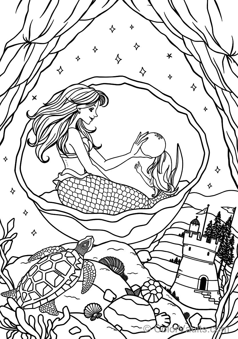 Two Mermaid Sisters Playing with a Glowing Pearl (Scene 35)