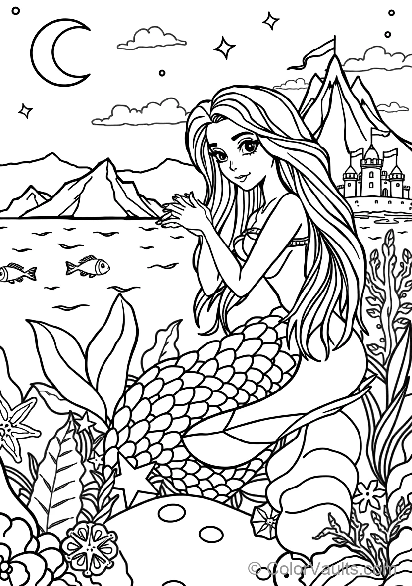 Graceful Zeemeermin met Long Flowing Hair Sitting (Scène 39)