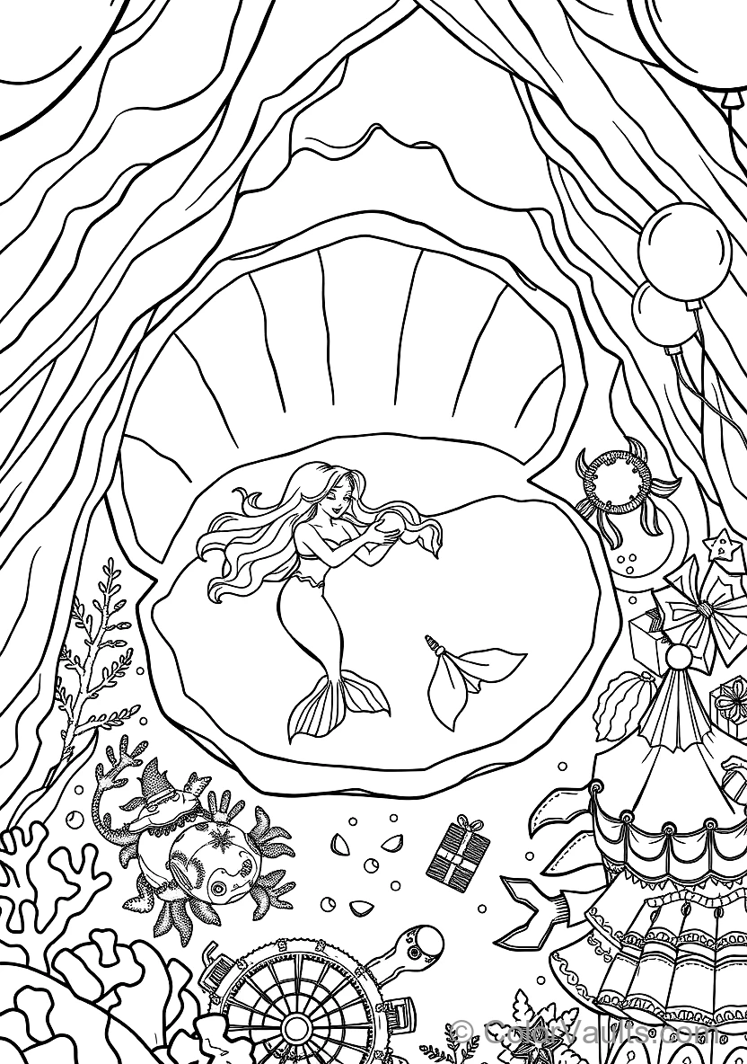 Two Mermaid Sisters Playing with a Glowing Pearl (Scene 37)