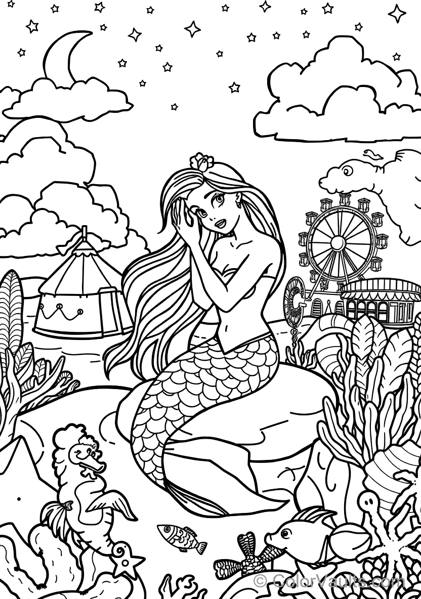 Graceful Mermaid with Long Flowing Hair Sitting (Scene 41)