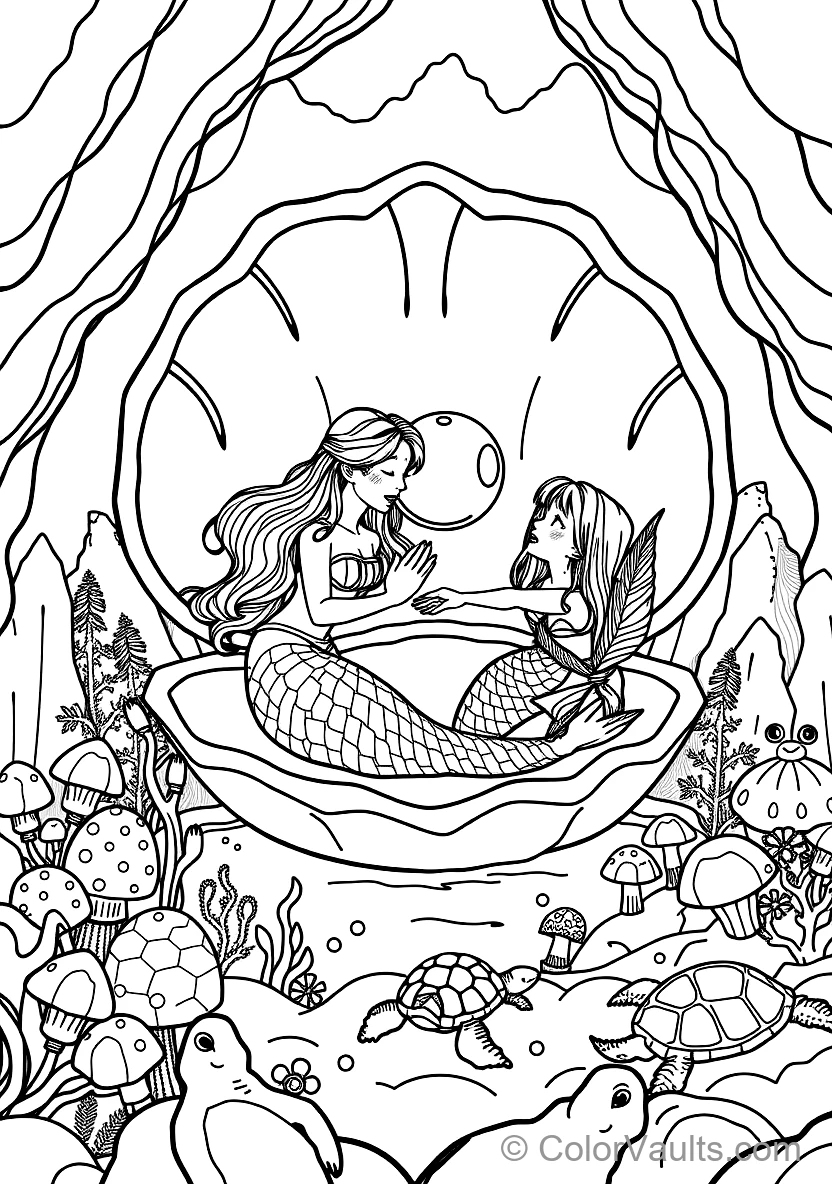 Two Mermaid Sisters Playing with a Glowing Pearl (Scene 45)