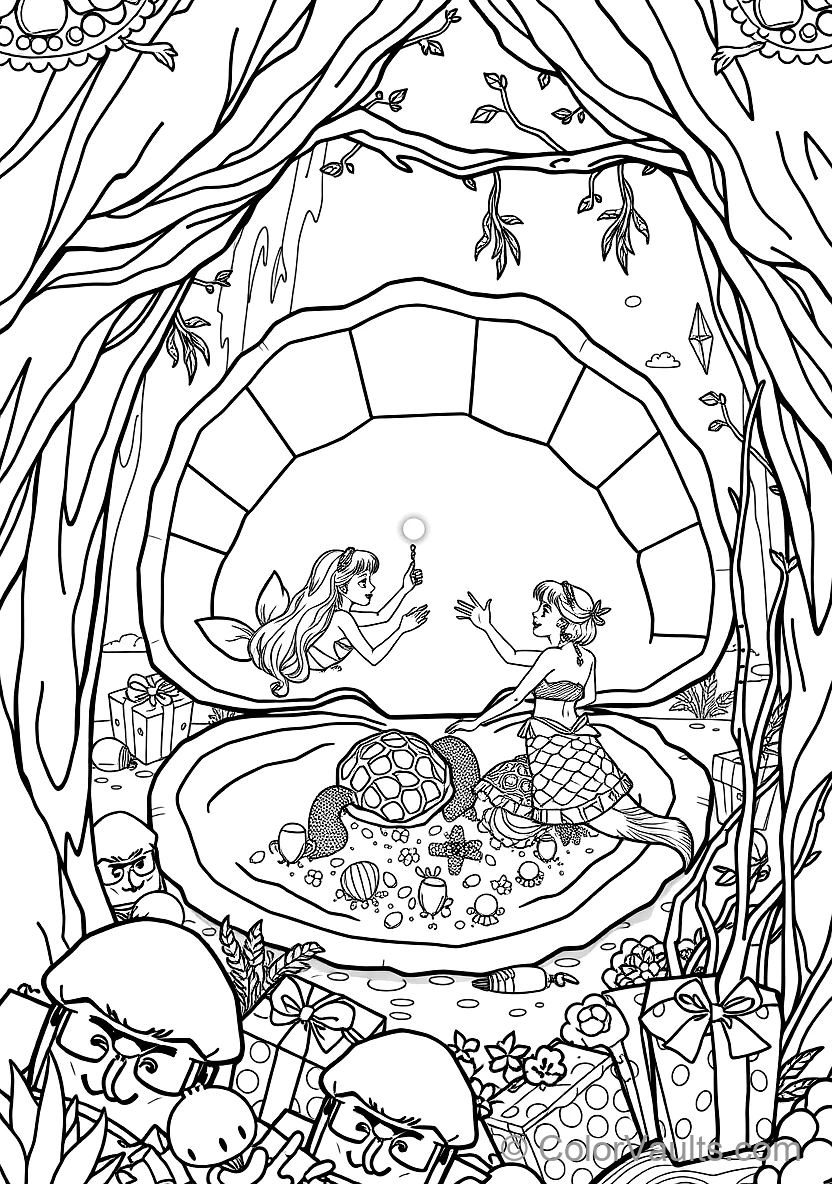 Two Mermaid Sisters Playing with a Glowing Pearl (Scene 47)